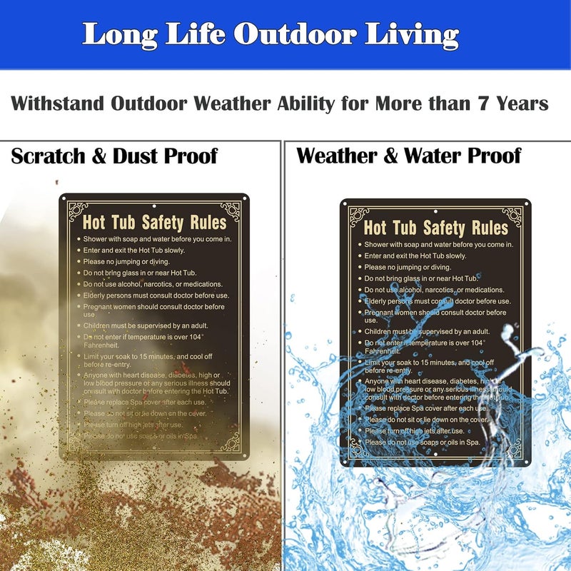 Phyabe 2 Pack Hot Tub Safety Rules Sign， 10 x 14 inch Metal Reflective Rust Free Aluminum Pool Rules Sign, Weather Resistant, Waterproof, Durable Ink, Easy to Install - Image 5